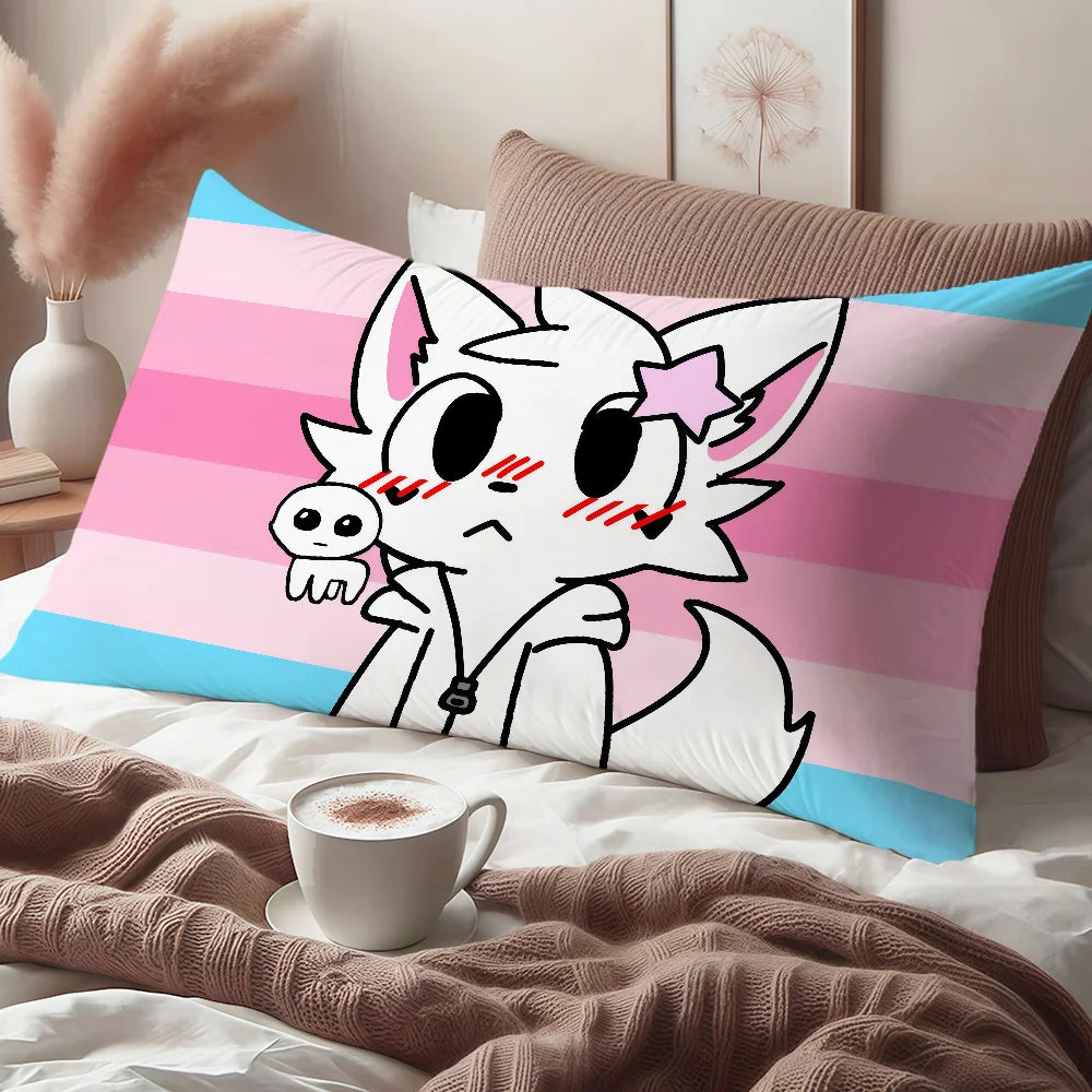 taie d'oreiller imprimée chat dessin animé cute kawaii suspension blanc rose bleu cartoon decorative