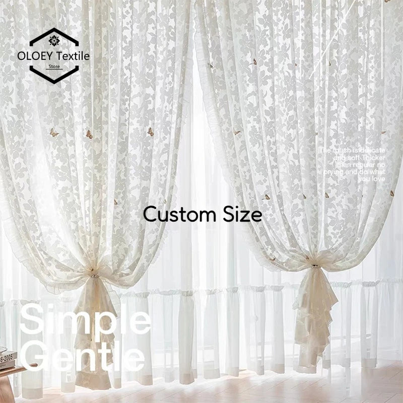 rideau blanc transparent motif papillon fleurs moderne élégant fenêtre salon maison