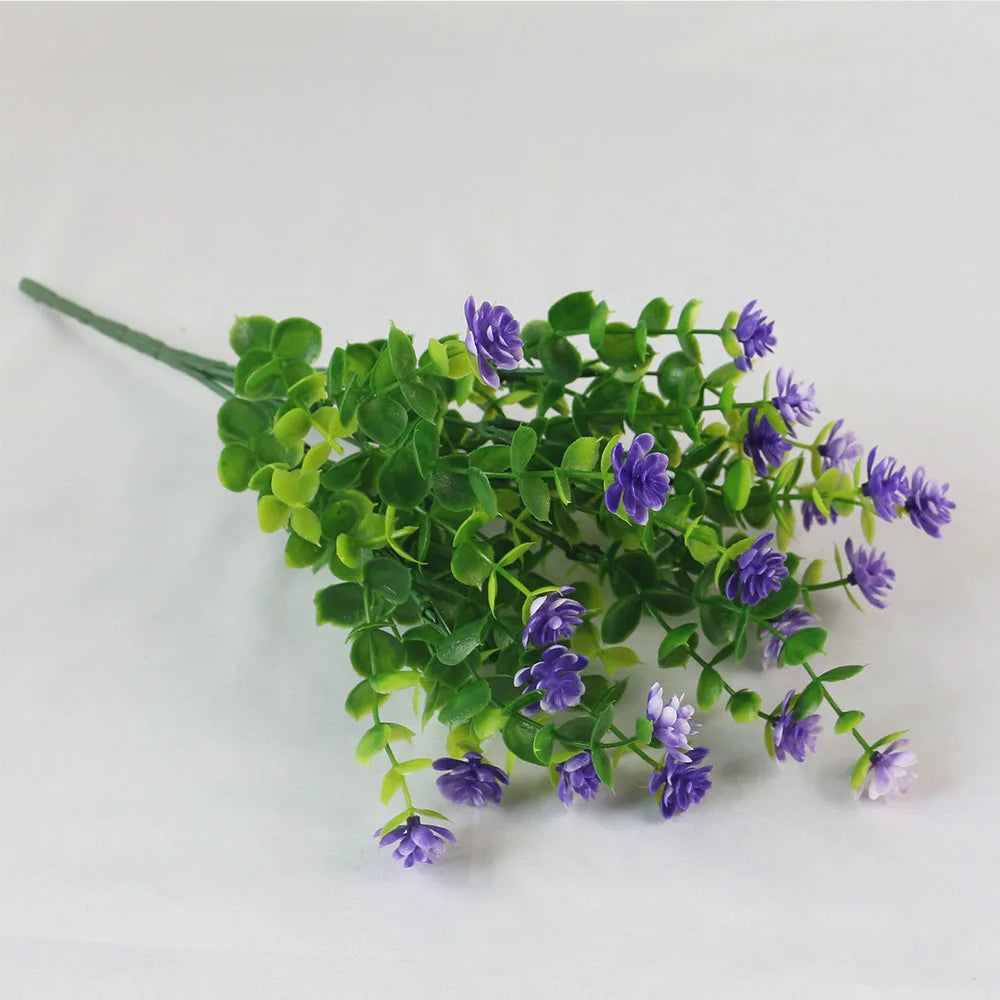 bouquets fleurs artificielles jaune violet vert feuilles modernes extérieur mariage piques tiges flexibles