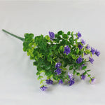 bouquets fleurs artificielles jaune violet vert feuilles modernes extérieur mariage piques tiges flexibles