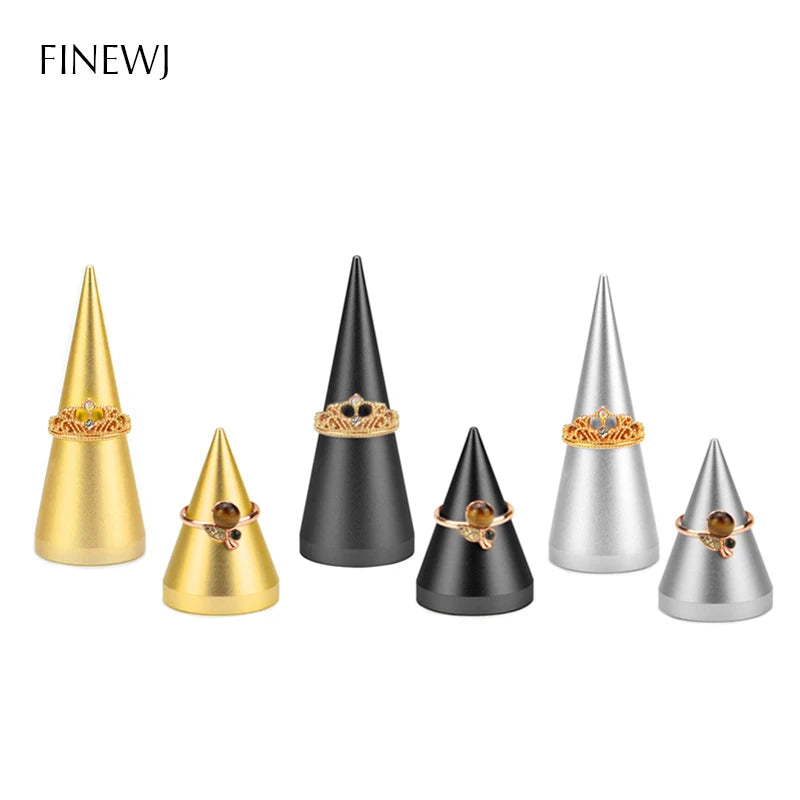 présentoir bijoux anneaux or noir argent métal moderne élégant support rangement durable conique fixe
