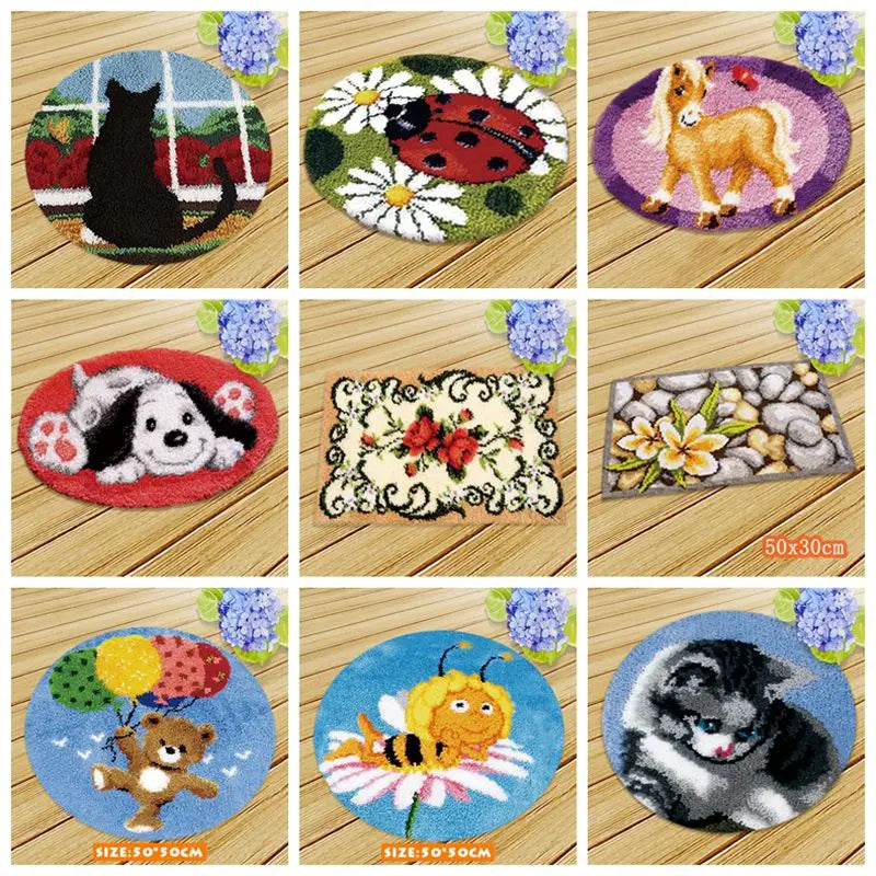 kit crochet tapis animaux chat chien ours fleurs motif artisanal fait main diy
