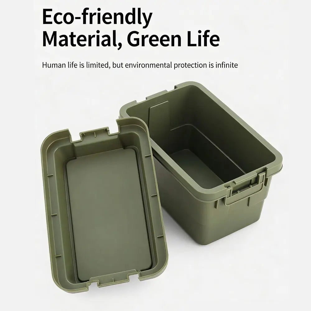 boîte rangement vert olive pratique poignées couvercle robuste autoportante matériau plastique réutilisable