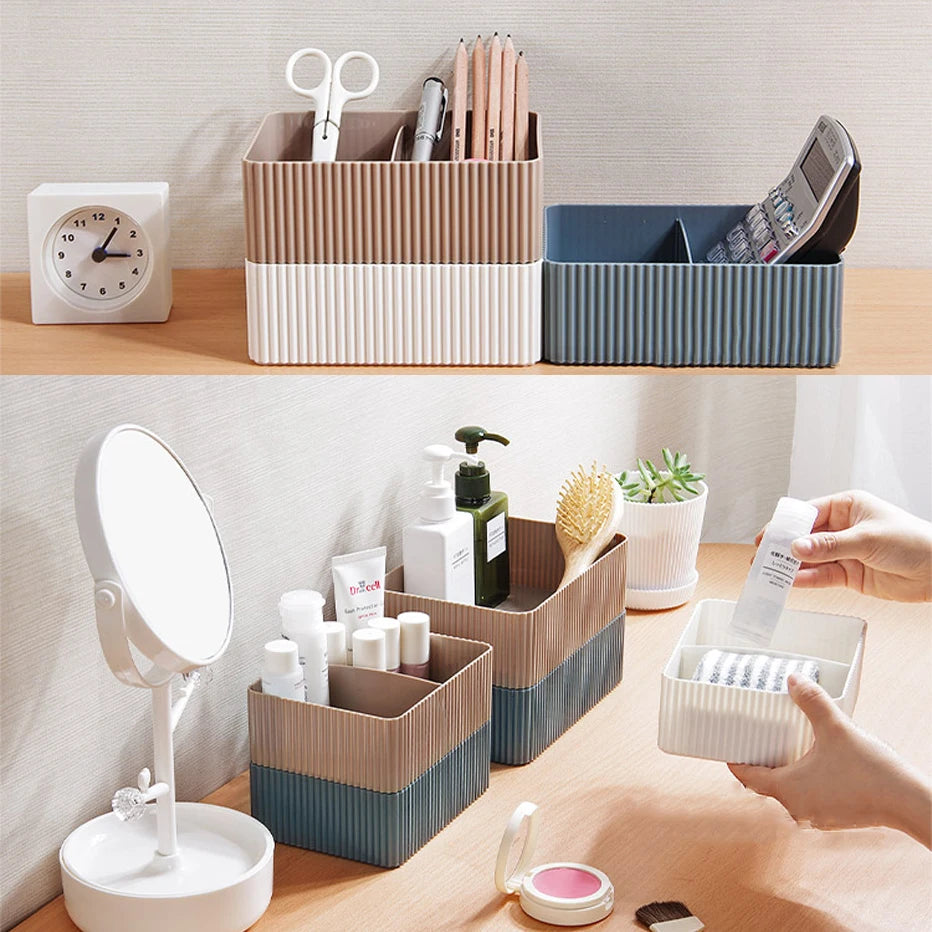 boîtes rangement moderne gris beige rose rayées opaques rangement salle bain cuisine