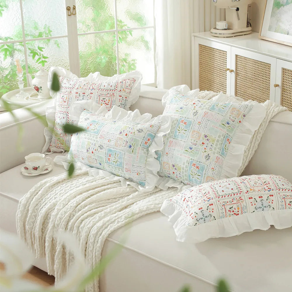 coussins décoratifs fleur vintage blanc rose bleu patchwork maison lit sofa