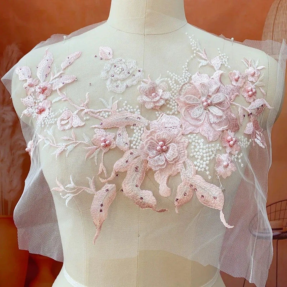applique textile brodée fleurs violet rose blanc adultes femmes