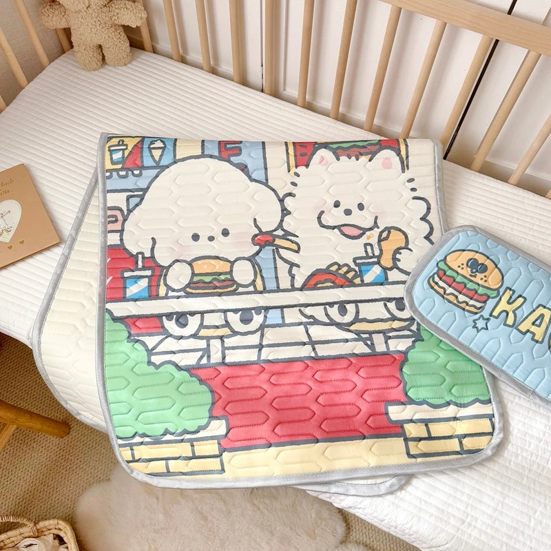 tapis pliant protection lit enfant motif astronaute bleu gris blanc rose vert orange