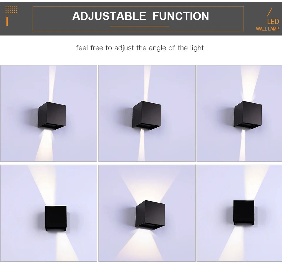Lampe murale LED contemporaine étanche noir blanc ajustable intérieure extérieure