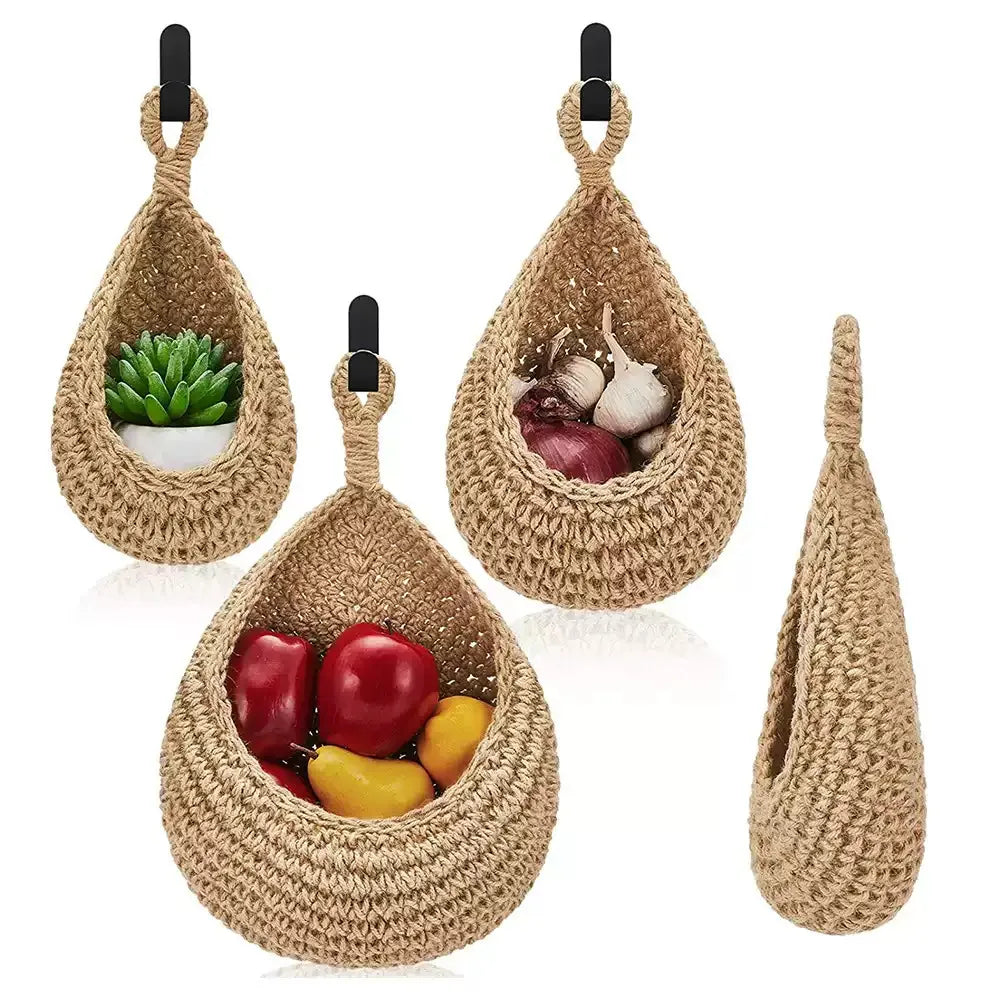 panier suspendu tressé marron clair rustique fruits légumes cuisine jardin