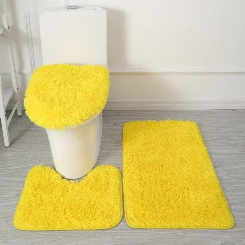 ensemble tapis salle bain pièces beige clair peluche douce antidérapant moderne absorbant