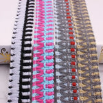 ruban tissé dentelle franges coton nylon bleu clair rose noir gris rayures horizontales artisanal