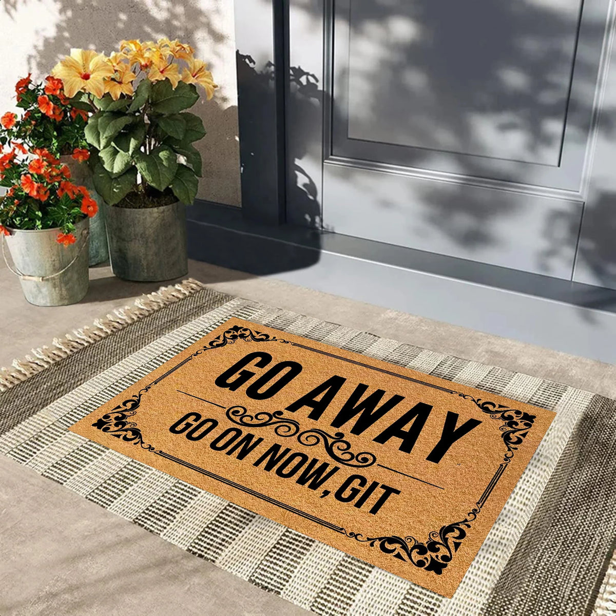 tapis d'entrée marron motif floral antidérapant résistant antibactérie porte solextérieur