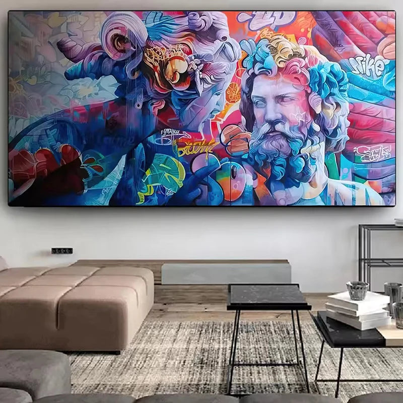 tableau mural moderne multicolore abstrait figures stylisées contemporain pop art sans cadre