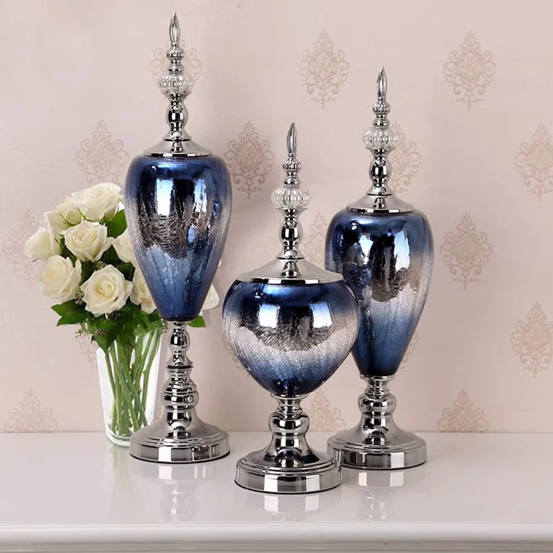 vases décoratifs bleu doré texture miroir opacité classique base solide
