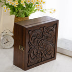 boîte bijoux vintage bois sculpté floral compartiments marron doré fixations traditionnelles