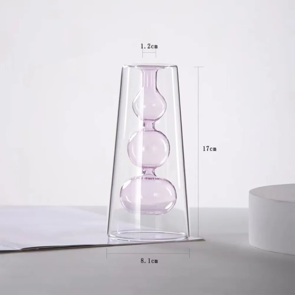 vase verre transparent billes sphériques minimaliste couleur gris bleu vert orange rose