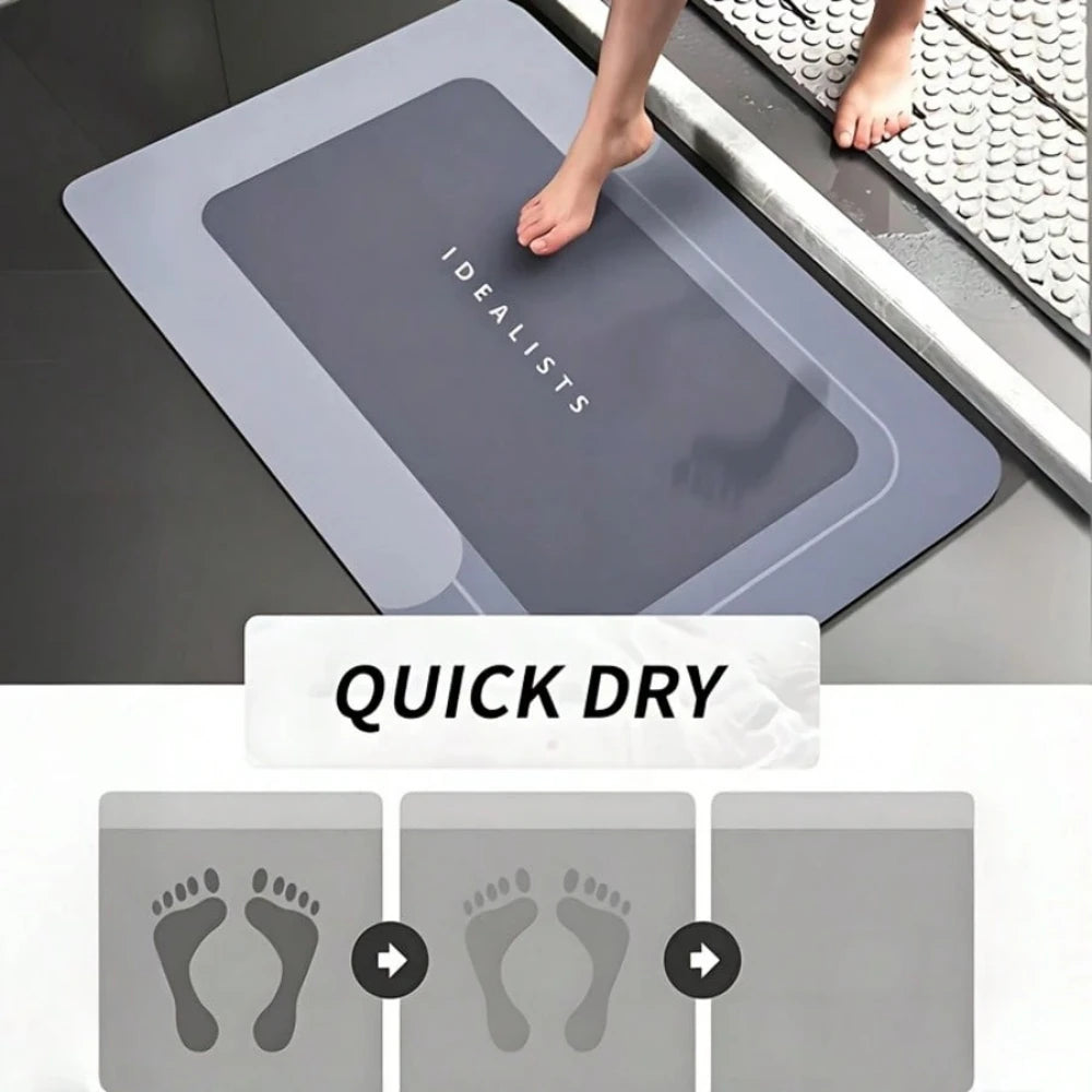 tapis sol moderne antidérapant rayures horizontales beige clair rapide absorption salle bain porte usage