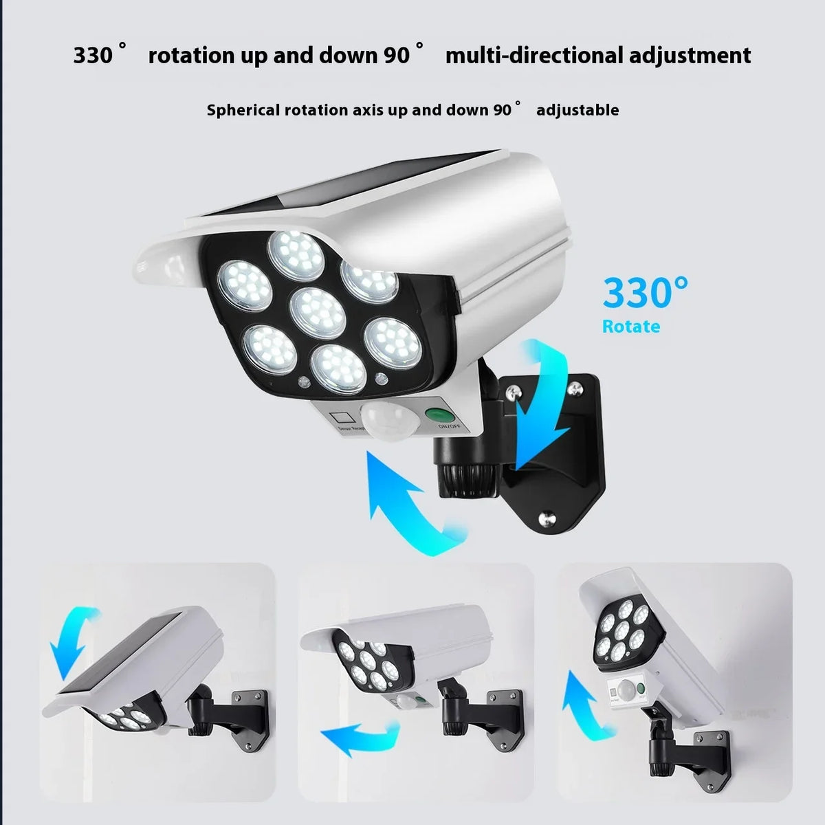 caméra surveillance solaire led moderne blanc noir capteur mouvement ip45 étancheModes d'éclairage veilleuses