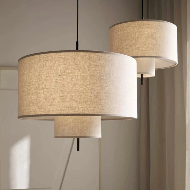 suspension lumineuse tissu beige moderne 30cm 40cm 50cm 60cm 80cm lumière chaude lumière neutre