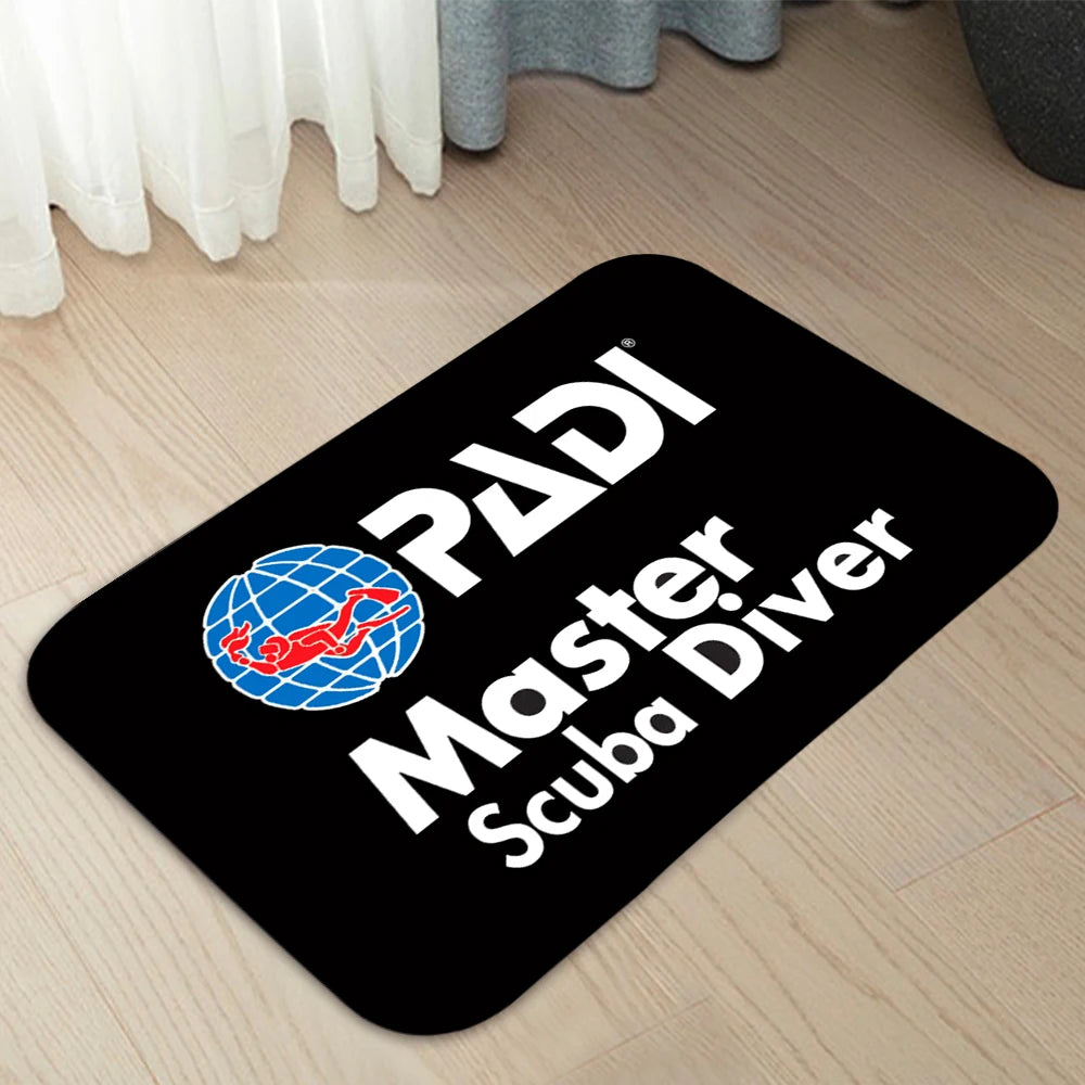 tapis moderne padi logo plongeur fleurs noir bleu blanc antidérapant polyester salon maison