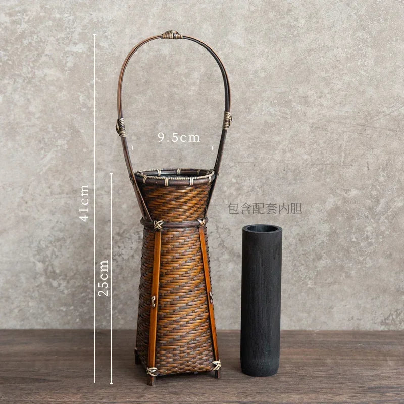 panier rotin tressé main vase bambou décoration fleurs rustique artisanal maison