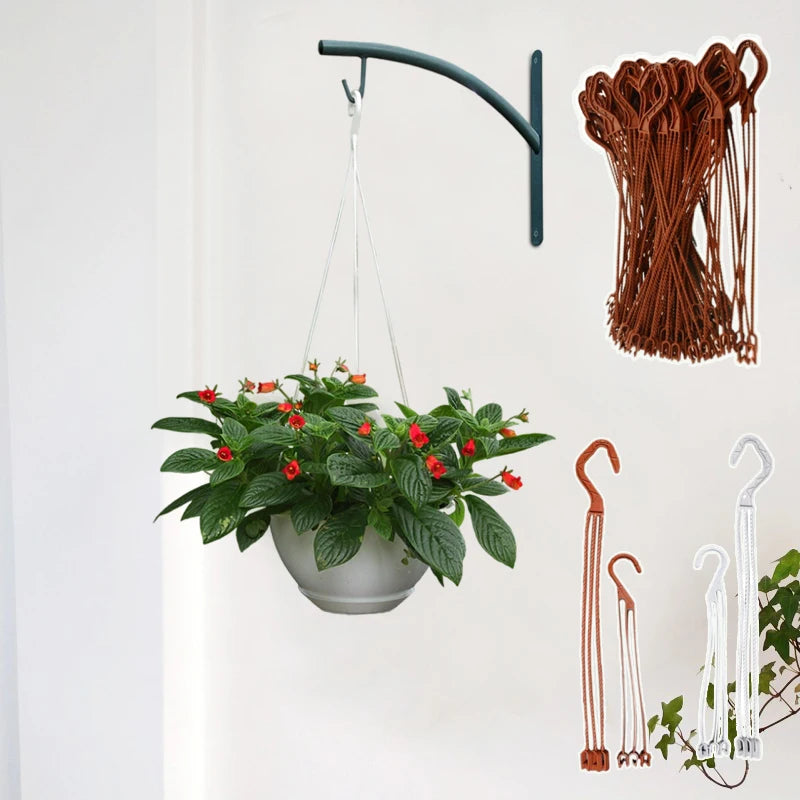 crochet suspension tressé moderne pots fleurs balcon plantes marron gris rouge