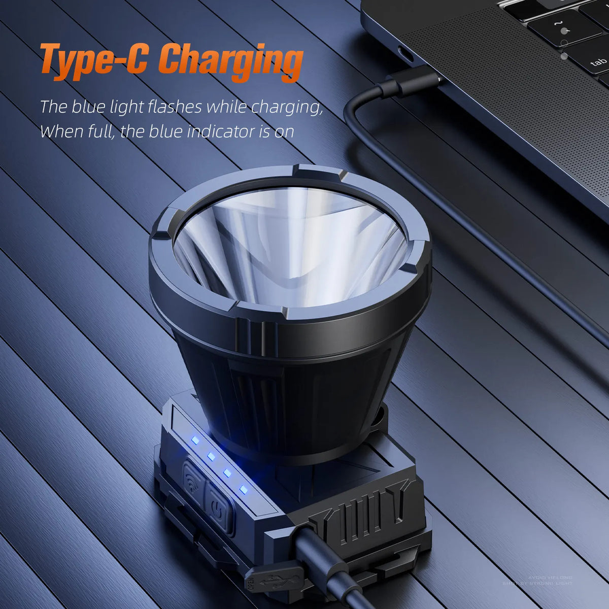 lampe frontale noire orange rayées led rechargeable usb camping surveillance course