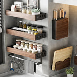 étagère murale bois marron bouteilles condiments huile d'olive moderne vis fixations rechargeable multifonctionnelle