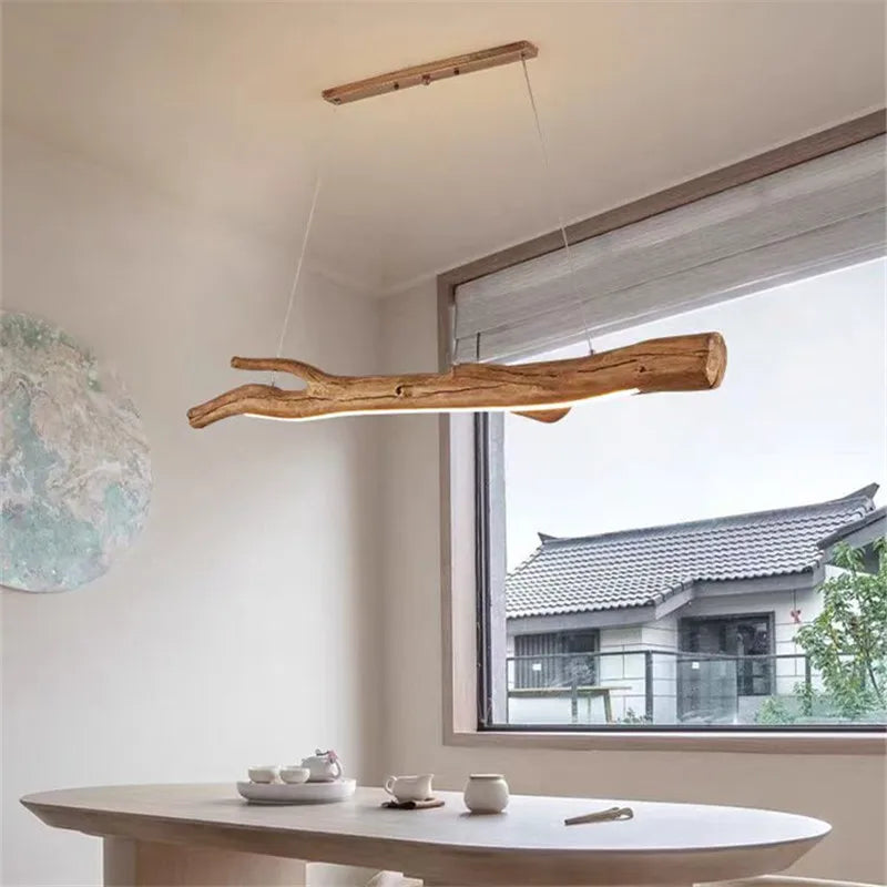 lampe suspendue moderne rustique bois naturel blanc opacité chambre salon