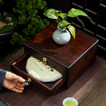 boîte thé marron tiroirs plateau poignées traditionnelle accessoire cérémonie thé pliante rangement ménage moderne