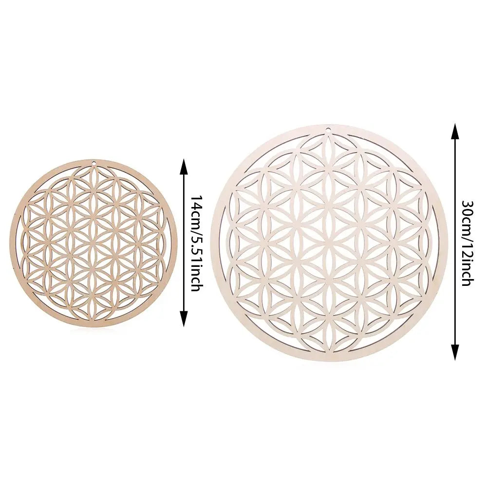 coasters bois clair gravure circulaire fleur vie om lotus minimaliste 14cm 30cm