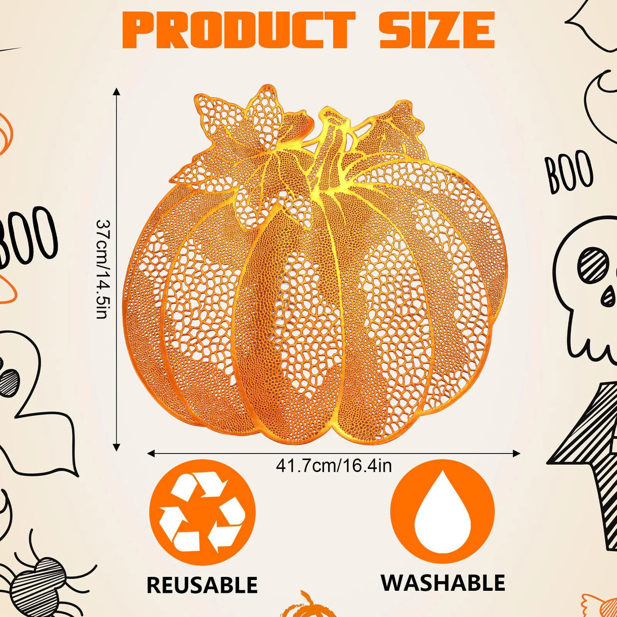 dessous plat citrouille orange automne halloween feuilles nervures réutilisable lavable transparent déco table