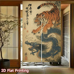 rideau japonais traditionnel noren motif tigre dragon calligraphie clips magnétiques orange noir cuisine maison