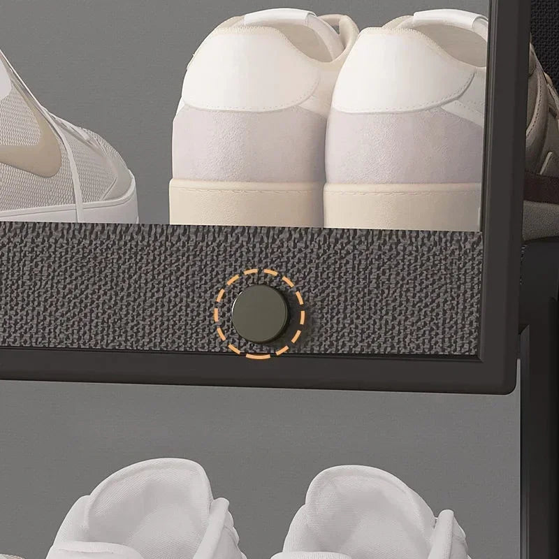 organisateur chaussures noir moderne meuble salon rangement tapis tabouret plante tablette amovible
