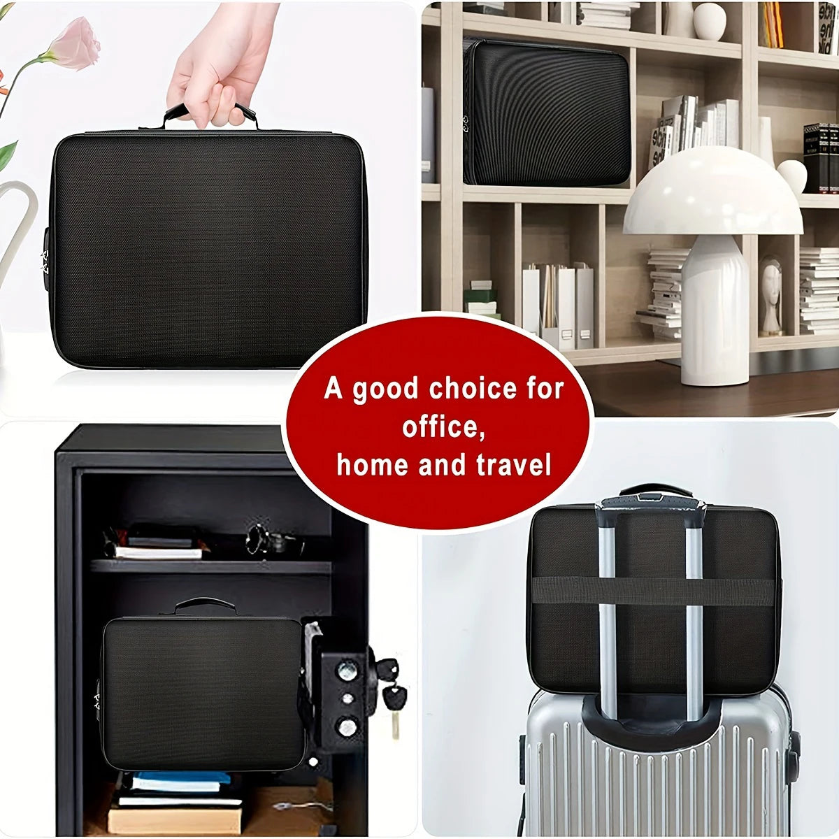 valise rangement noir tissu texturé moderne poignée amovible fermeture glissière serrure combinée portable officeécole