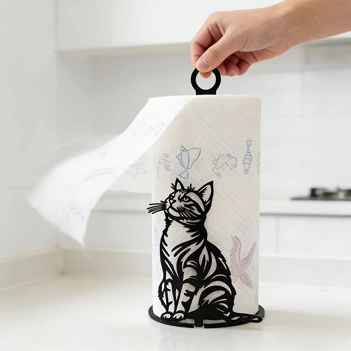 porte rouleau papier chat noir poissons floral moderne opaque comptoir cuisine rouleau motifs