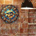 plaque murale oeil horus bleu doré art déco rétro ornement géométrique 20cm fixation mur