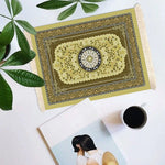 tapis floral bleu doré blanc résistant antiusure antirayures ethnique bohème rétro