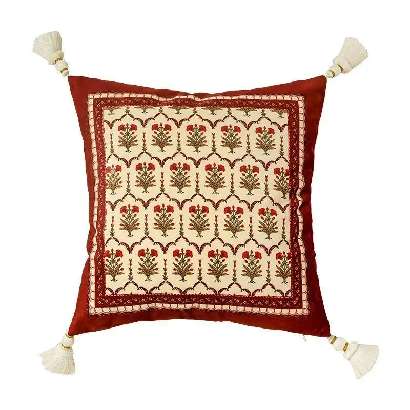 coussin carré fleuri rouge velours polyester traditionnel décor maison voitures 45x45cm 55x55cm