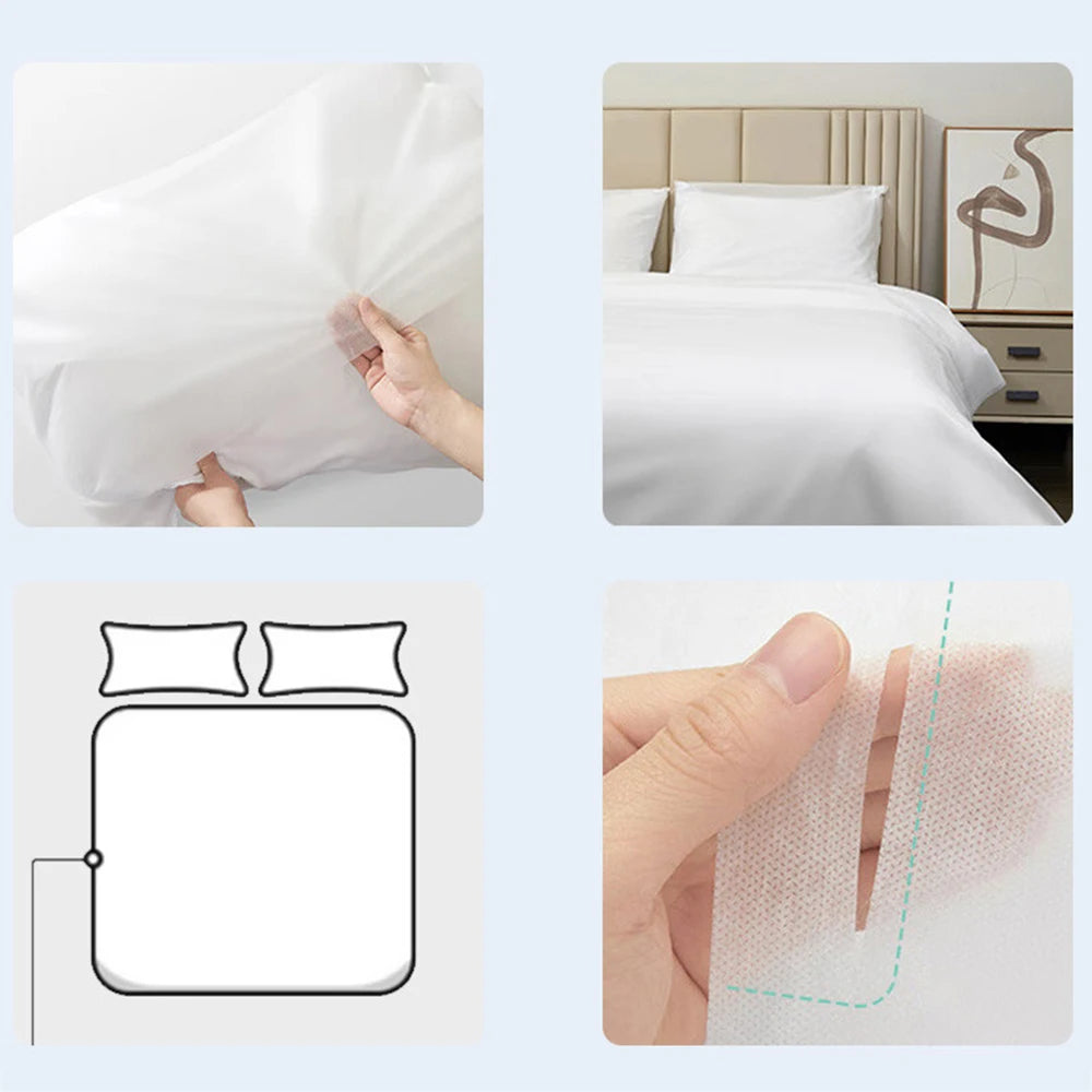 draps lit jetables serviettes bain taies oreiller ensemble literie portable voyage blanc minimaliste