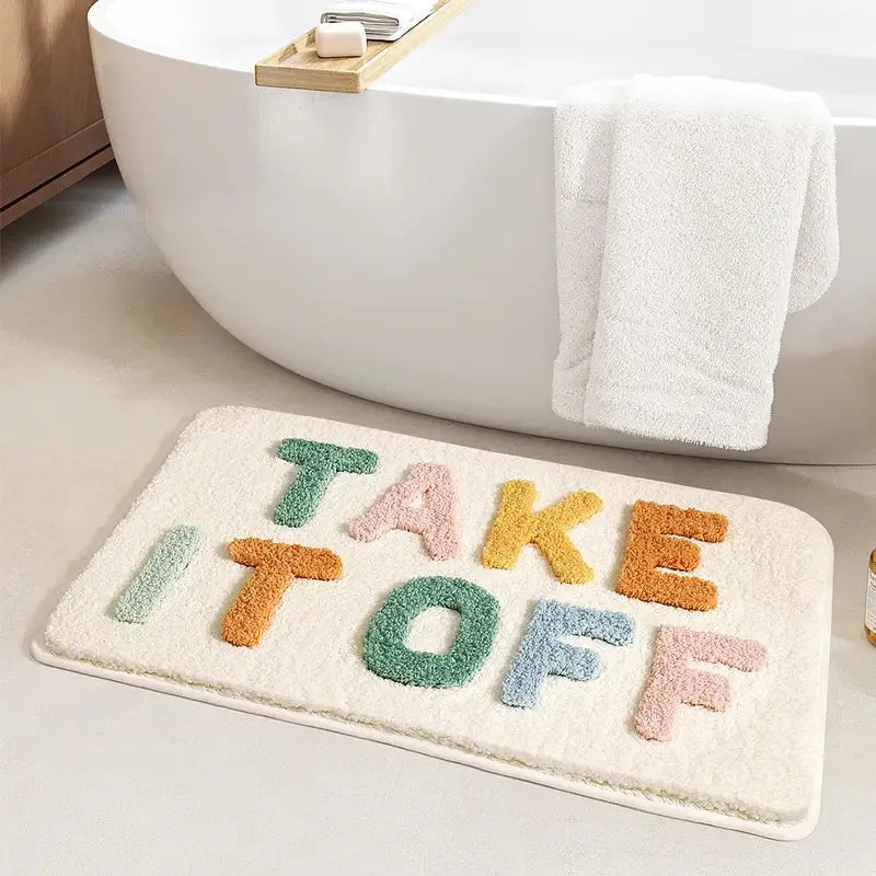 tapis bain antidérapant polyester lettres relief moderne absorbant doux salle bain