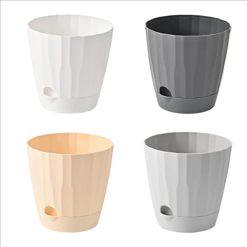 pots fleurs blancs rayures modernes balcon plante verte grille tailles résistantes auto absorbant