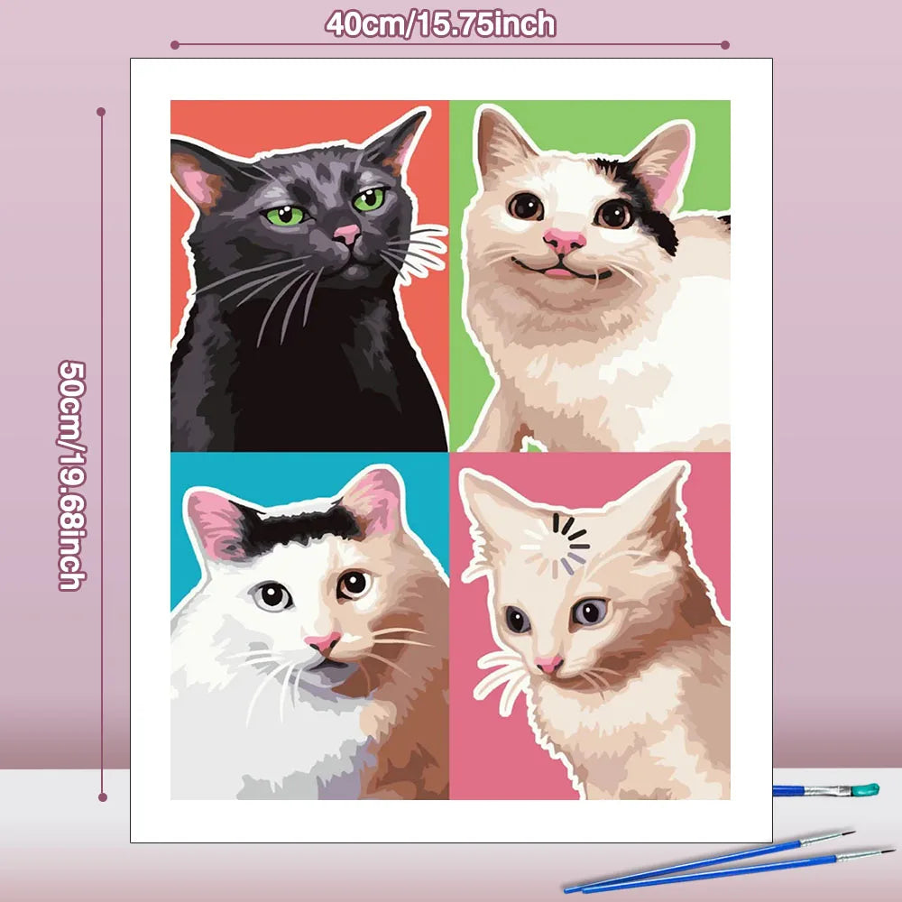 tableau peindre diy chats moderne peinture l'eau guide pinceaux toile opaques pop art decoration