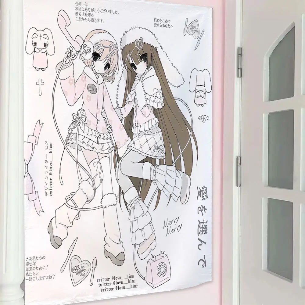 rideau dessin animé personnages féminins blancs ailes croix chiens servante machine lavable polyester coton