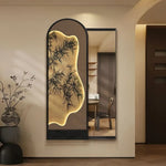 miroir artisanal noir bambou paysager mural décoration maison traditionnel ornement salon chambre