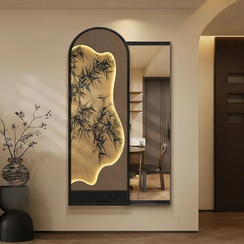 miroir artisanal noir bambou paysager mural décoration maison traditionnel ornement salon chambre