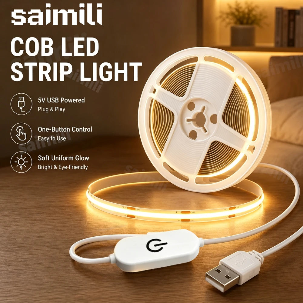 ruban led cob blanc adhésif éclairage moderne minimaliste 320 led 5v 3000k facile chambre