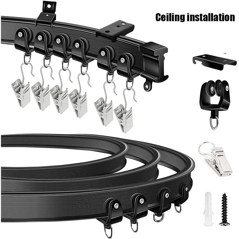 rideau fenêtre moderne noir clips acier inoxydable plaque métallique rallonges suspension vis boulons pvc