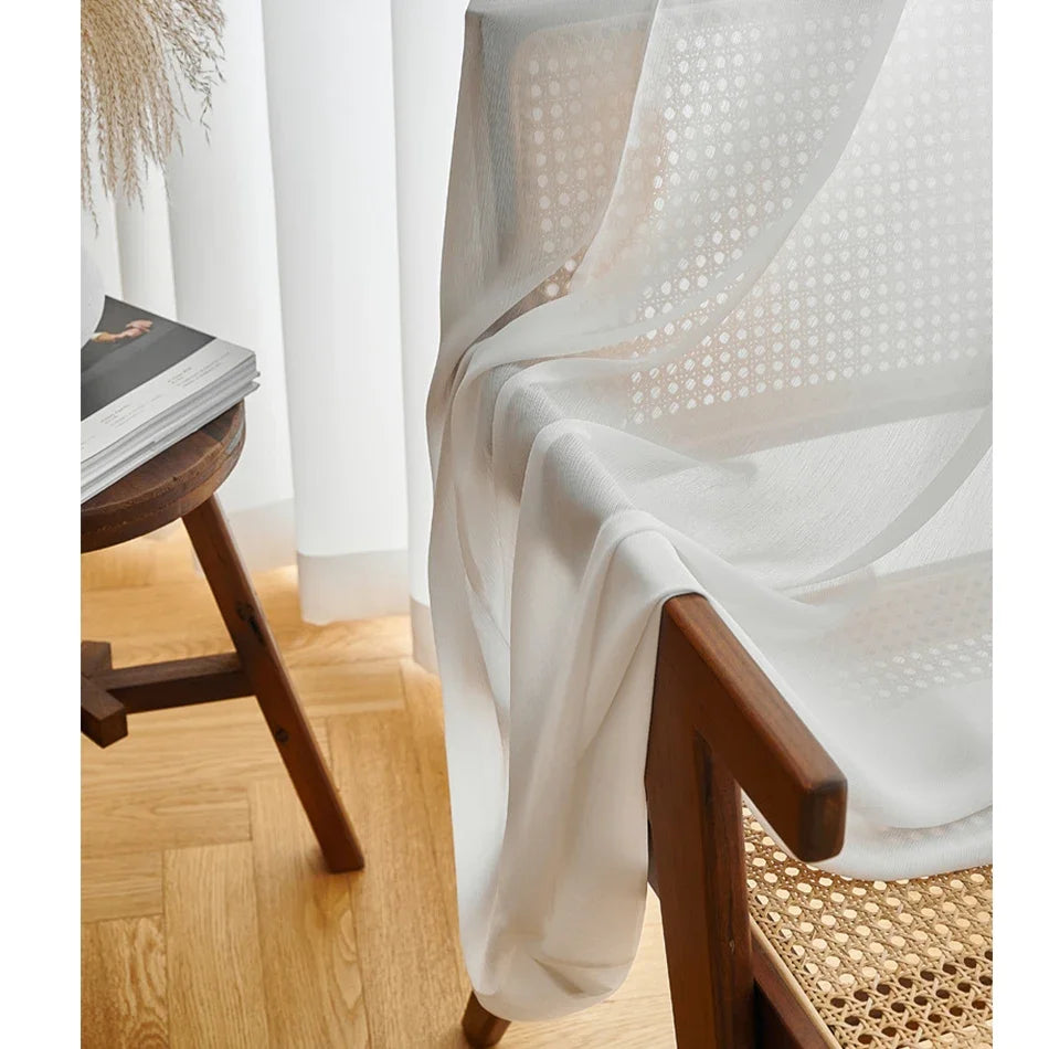 rideau blanc polyester translucide moderne minimaliste tubulaire fenêtre intégré rod pocket 140x120cm maison