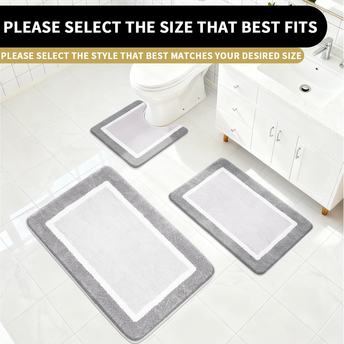 tapis bain doux absorbant gris clair rayures moderne non slip microfibre 40cm 60cm